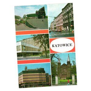 Katowice Poland Multiview Postcard Featuring Landmarks Color Vintage Design